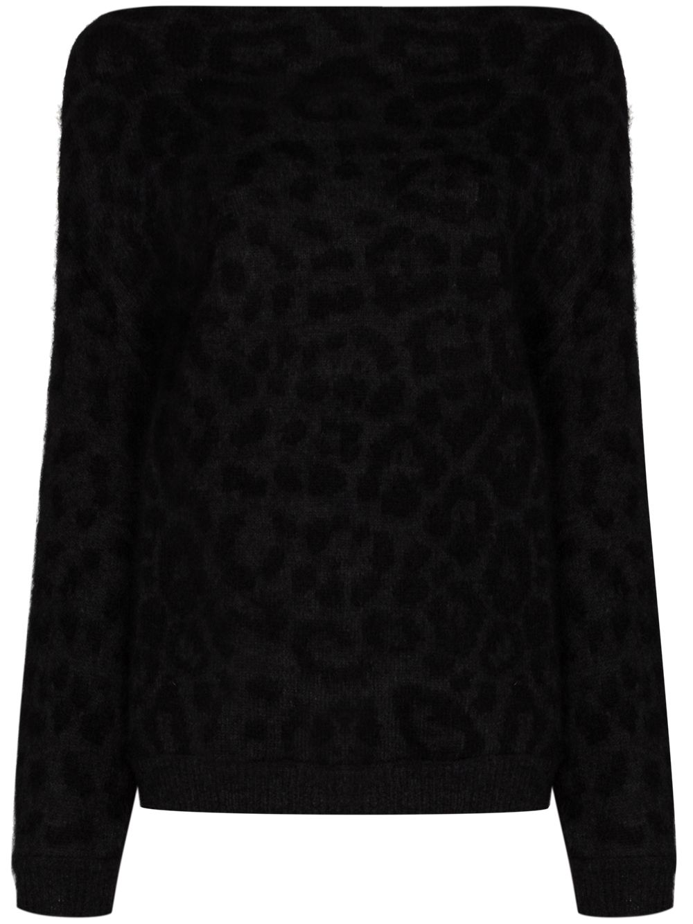 Valentino Garavani off-shoulder leopard knit jumper - Black