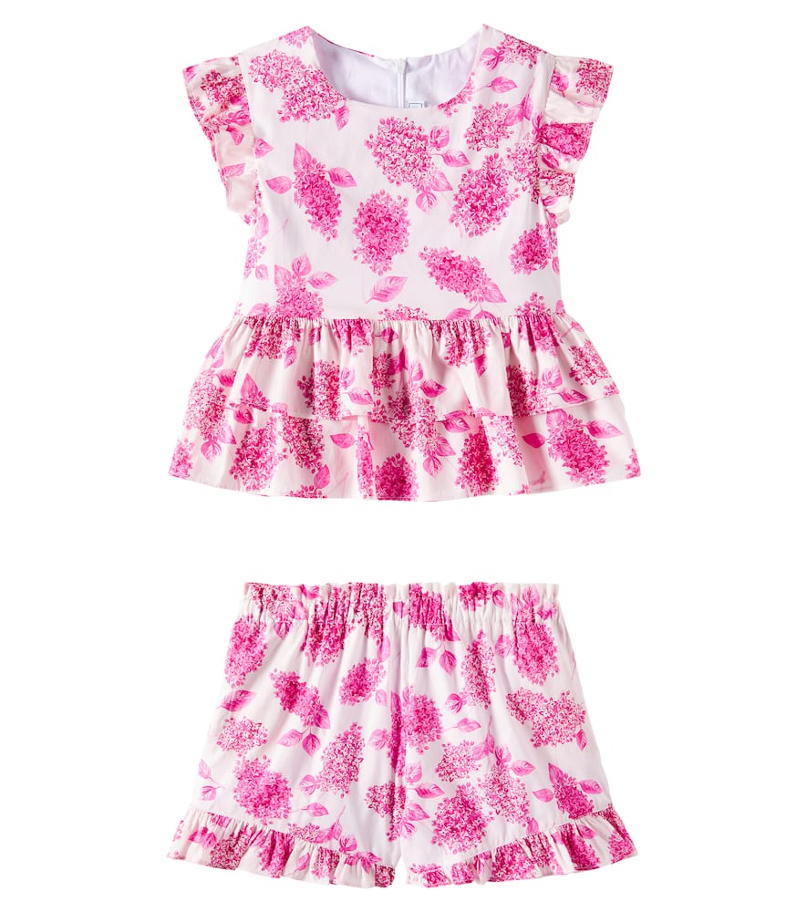 Floral ruffled cotton top and shorts set