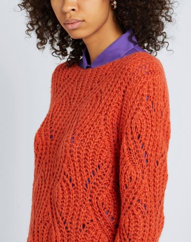 Pointelle Knit Sweater Woman Sweater Rust Size XS Acrylic, Polyamide, Wool, Mohair wool