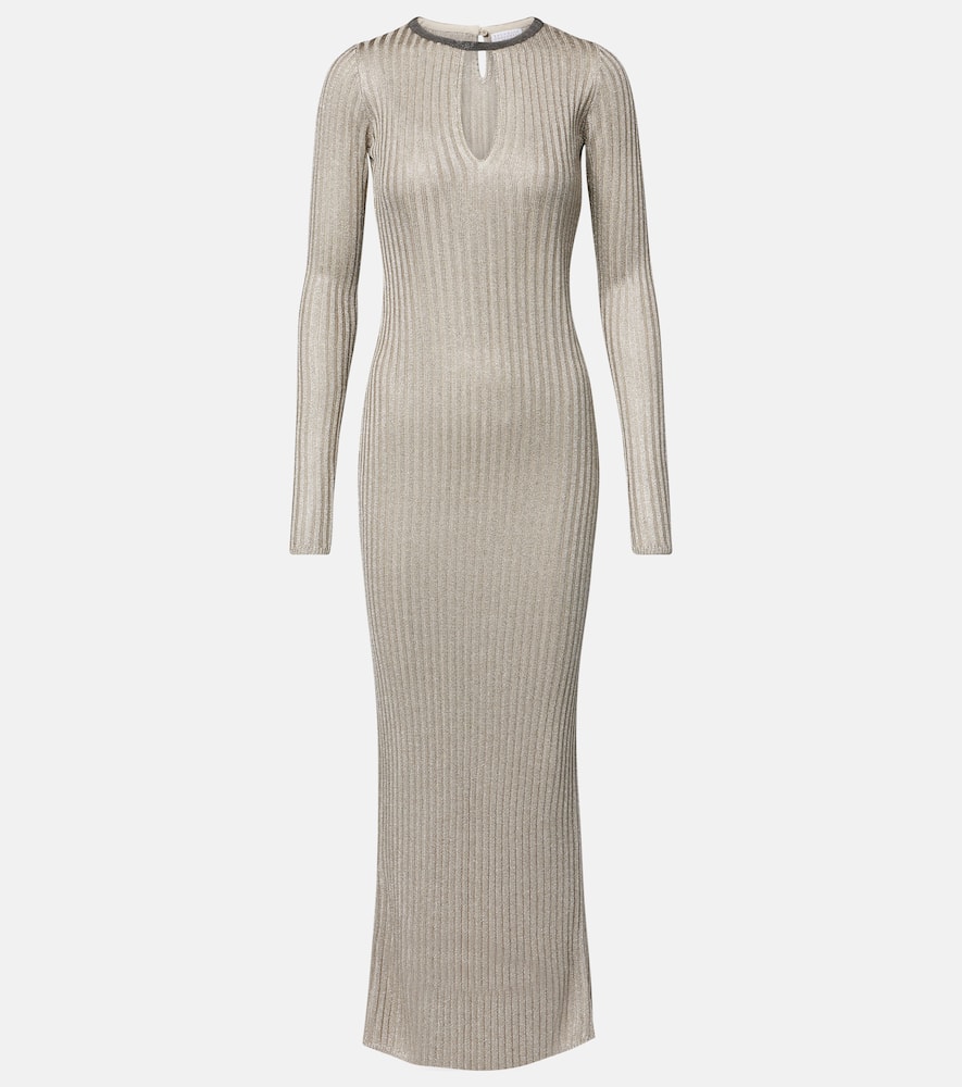 Monili ribbed-knit lamé maxi dress