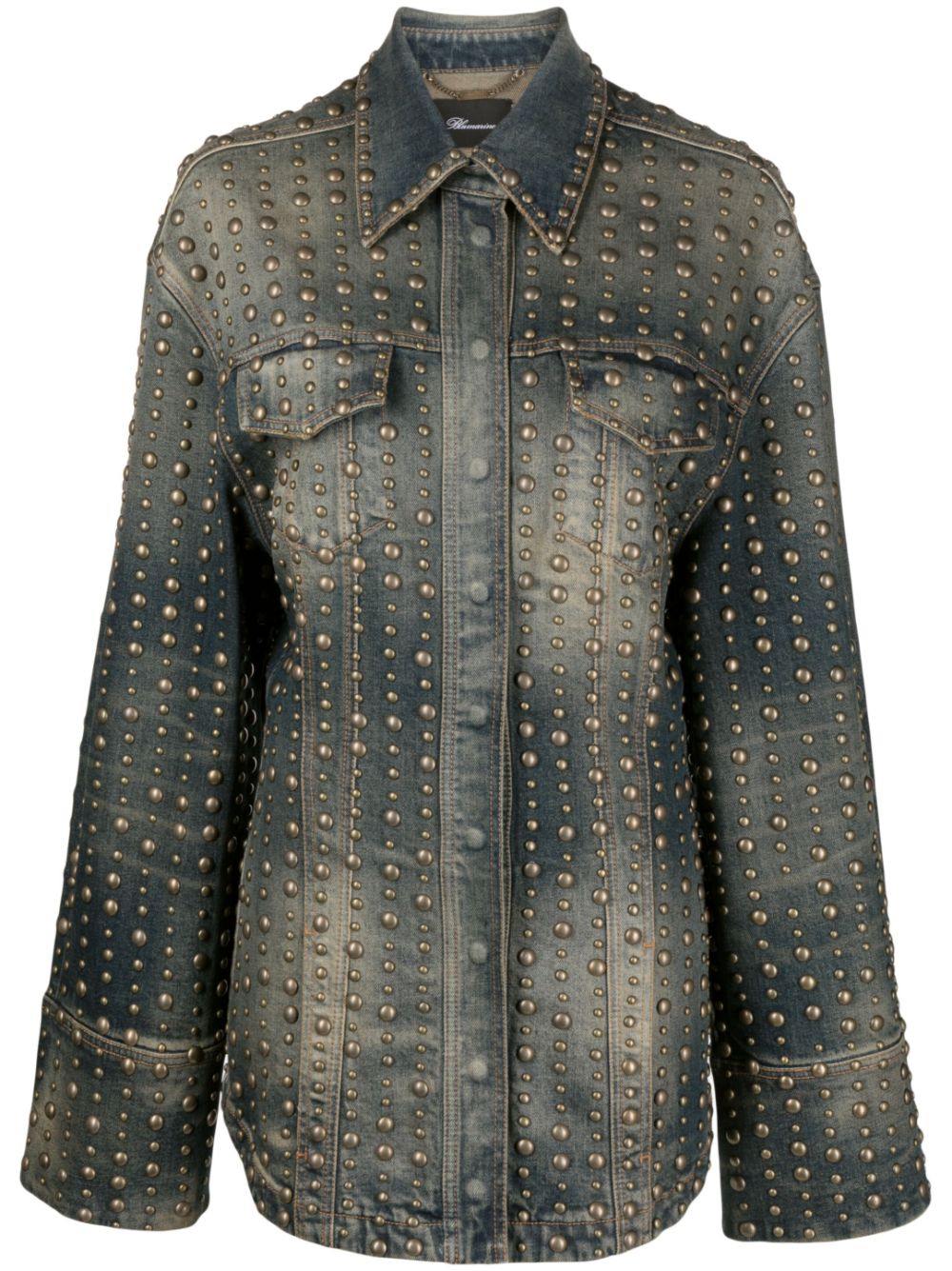 Stud-design old-washed denim jacket - Blue