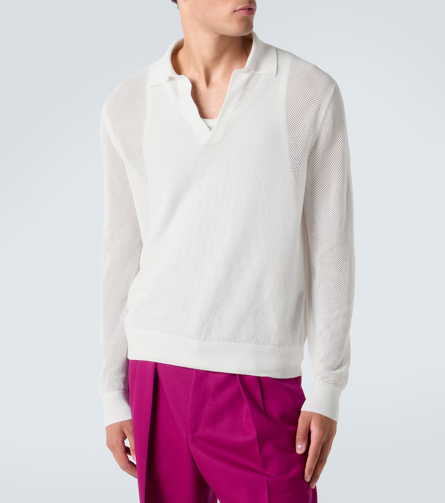 Semi-sheer cotton polo sweater