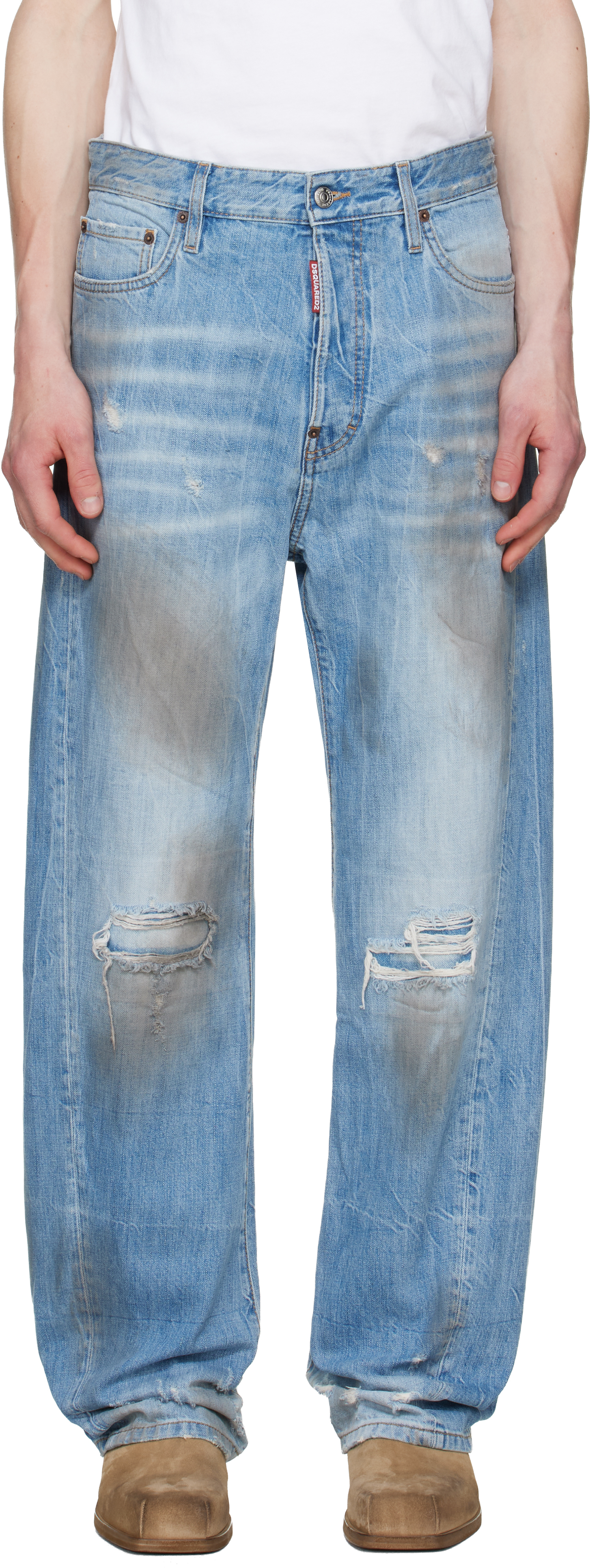 Blue Light Dirty Wash Loose Twist Jeans