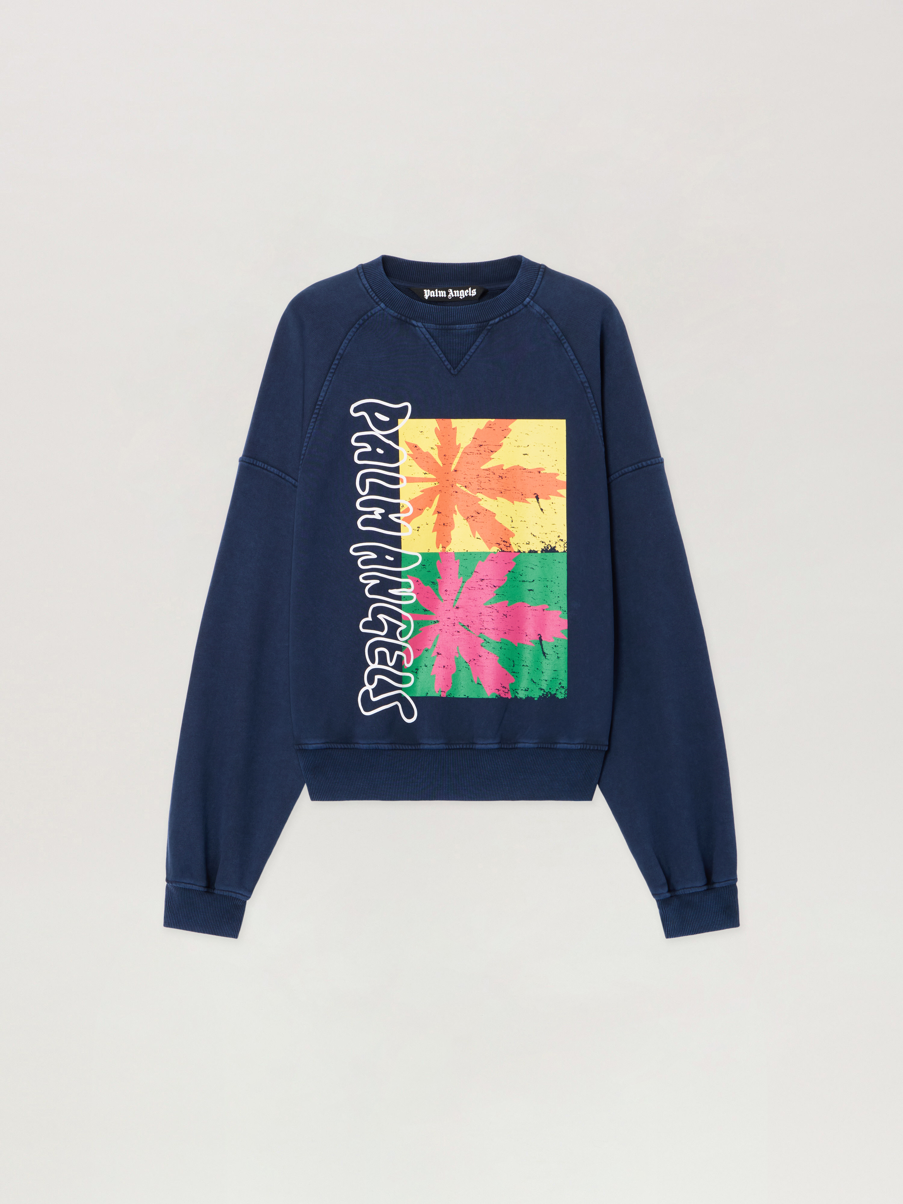 Palm Leaf Reglan Loose Sweatshirt Man  Navy Blue Multicolor