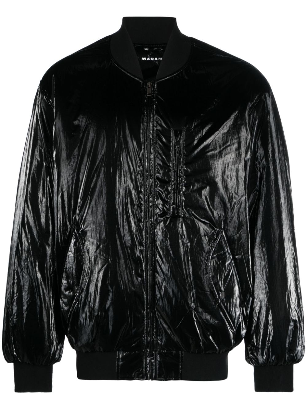 High shine-finish bomber jacket - Black
