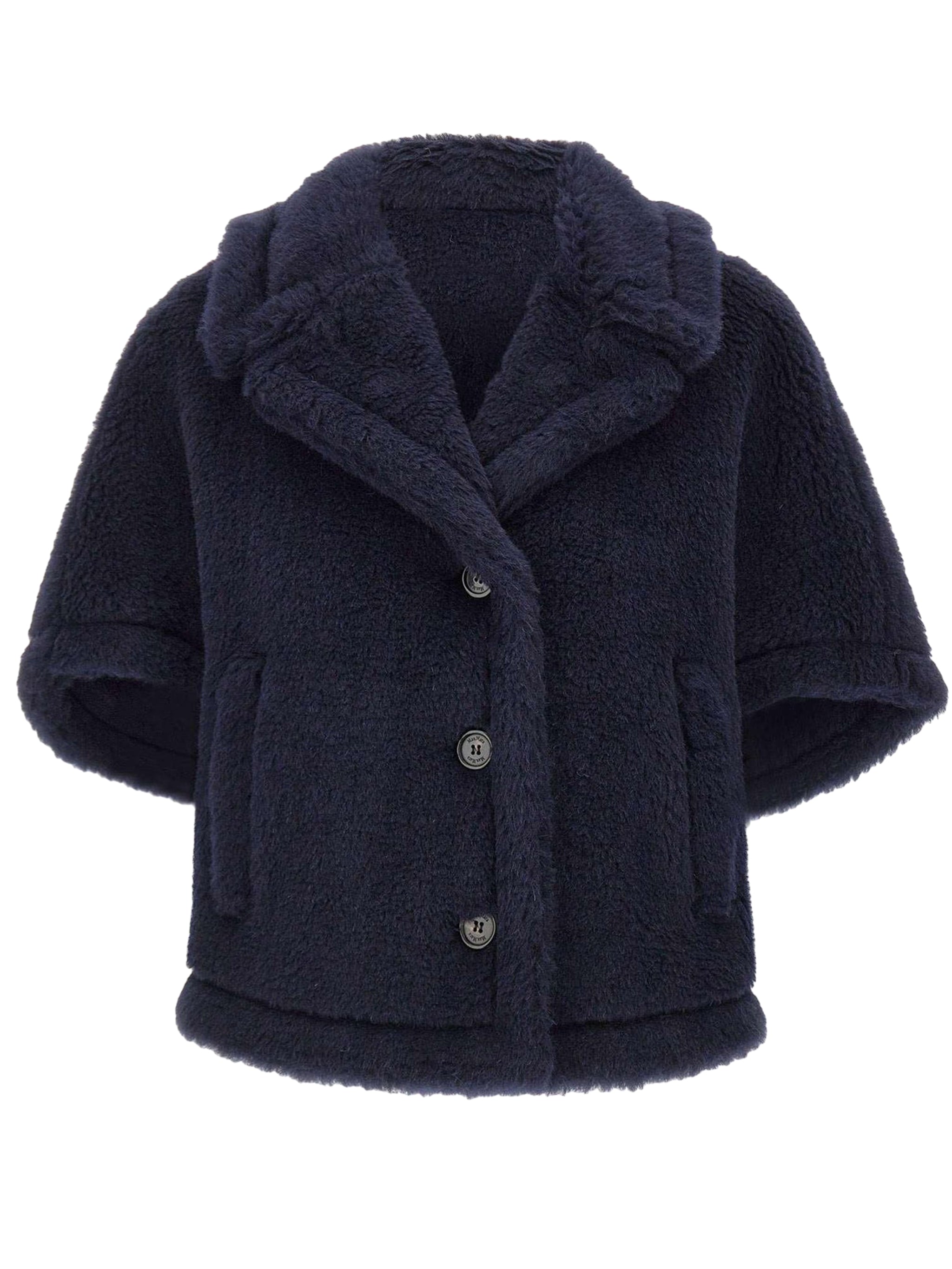 Short Kimono Sleeve Alpaca-Cashmere Silk Coat with 3-Button Front & Welt Pockets