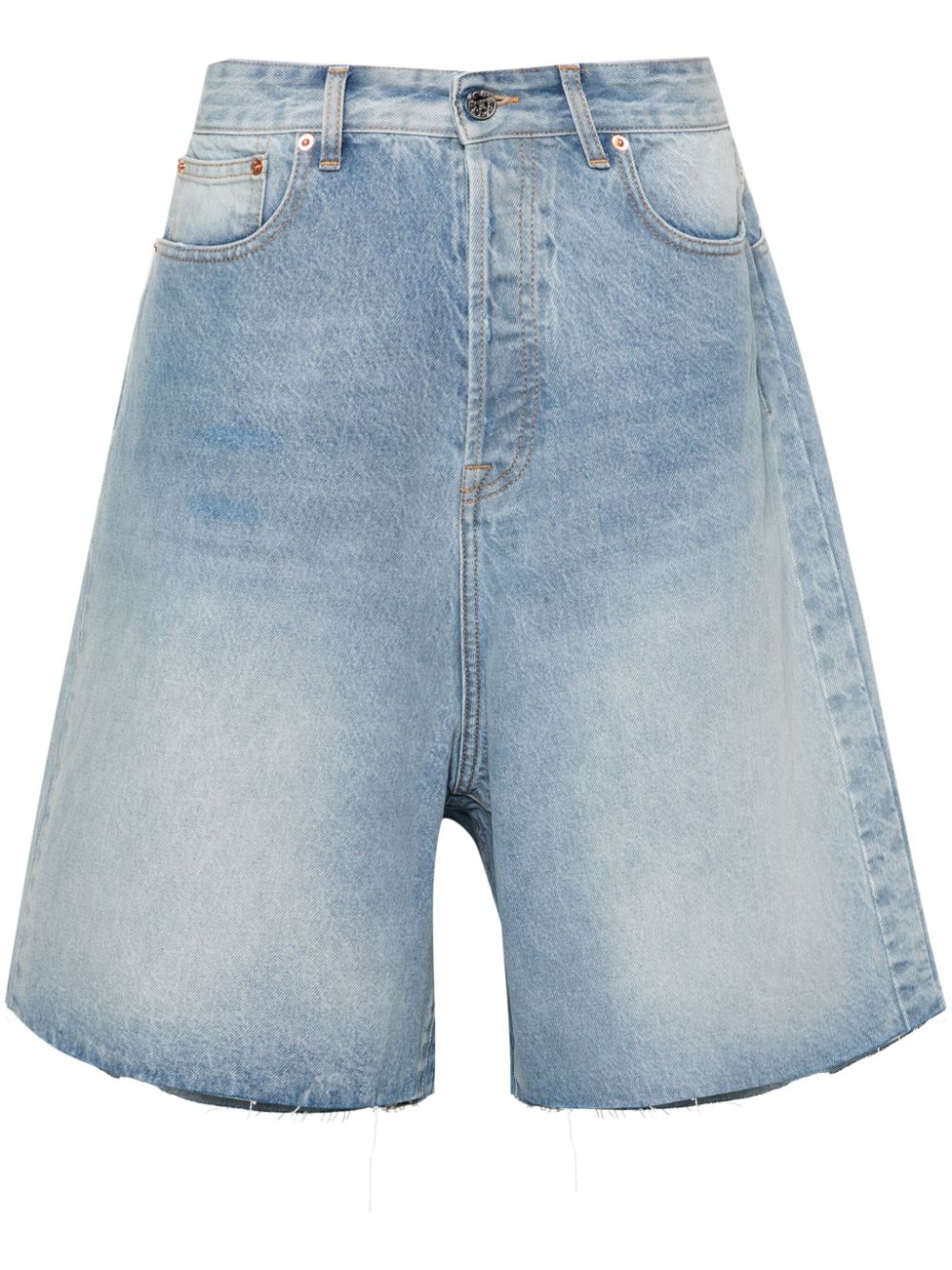 Mid-rise wide-leg denim shorts - Blue