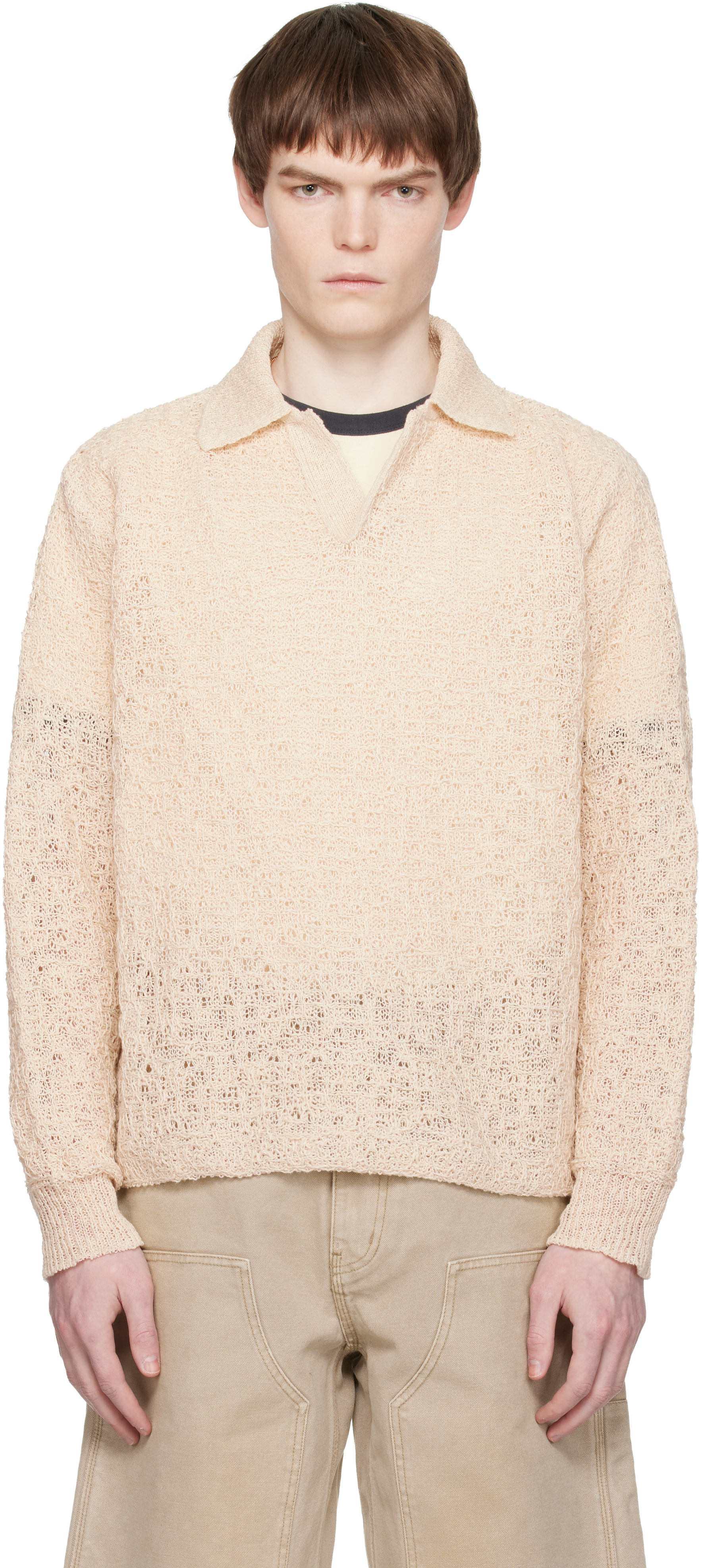 Off-White Crochet Collar Knit Polo