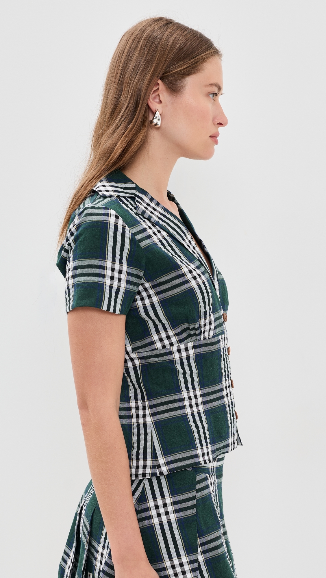 Plaid Cotton Little Button Down Shirt Green