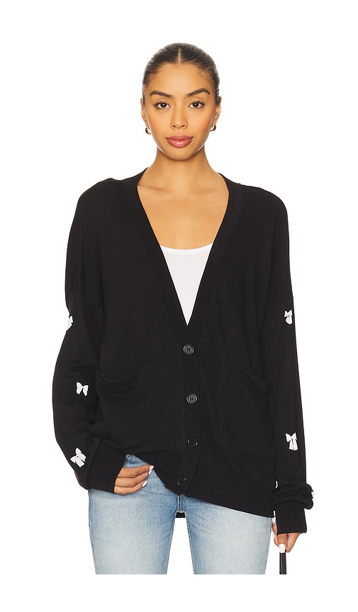 Lauren Moshi Puff Bow Cardigan in Black.  XL also in L, M