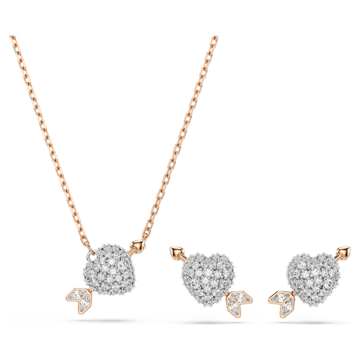 Idyllia set, Mixed cuts, Heart with arrow, White, Rose gold-tone plated