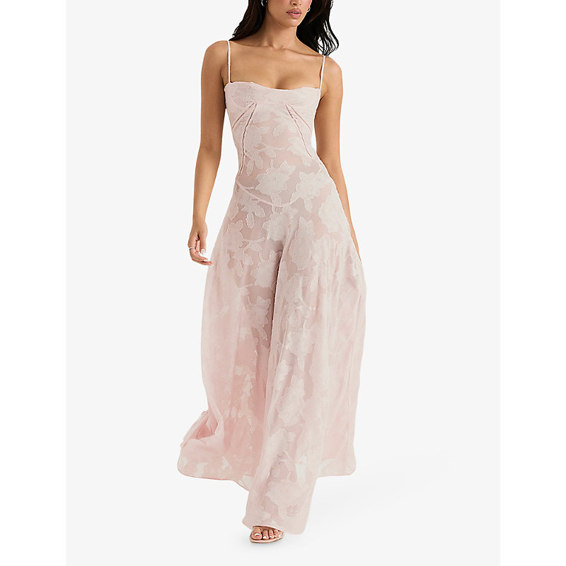 Womens Soft Pink Seren Lace-up Lace Maxi Dress