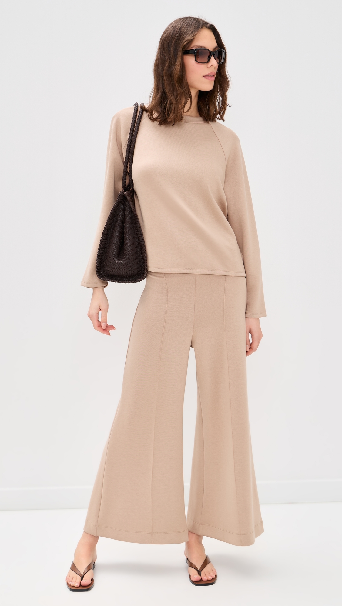 Scuba Cropped Wide Leg Pants Tan