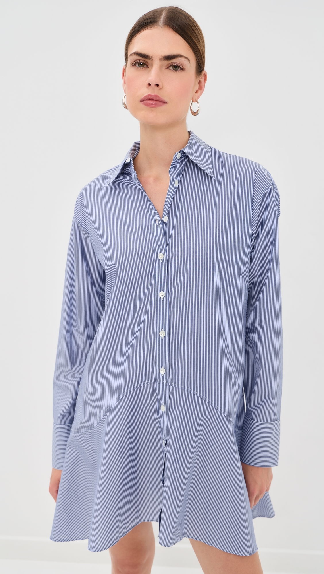 Striped Petal Bottom Shirt Dress Blue Stripe