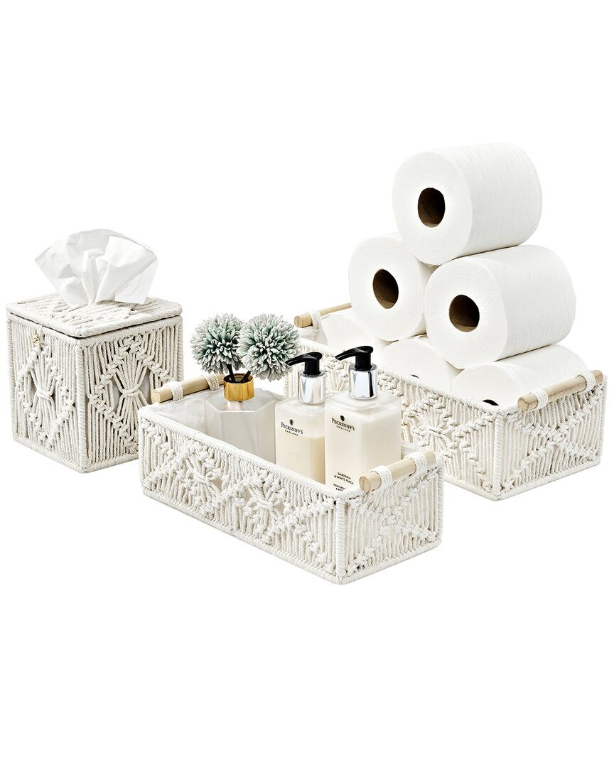 Paper Rope Bathroom Baskets & Tissue Holder Set