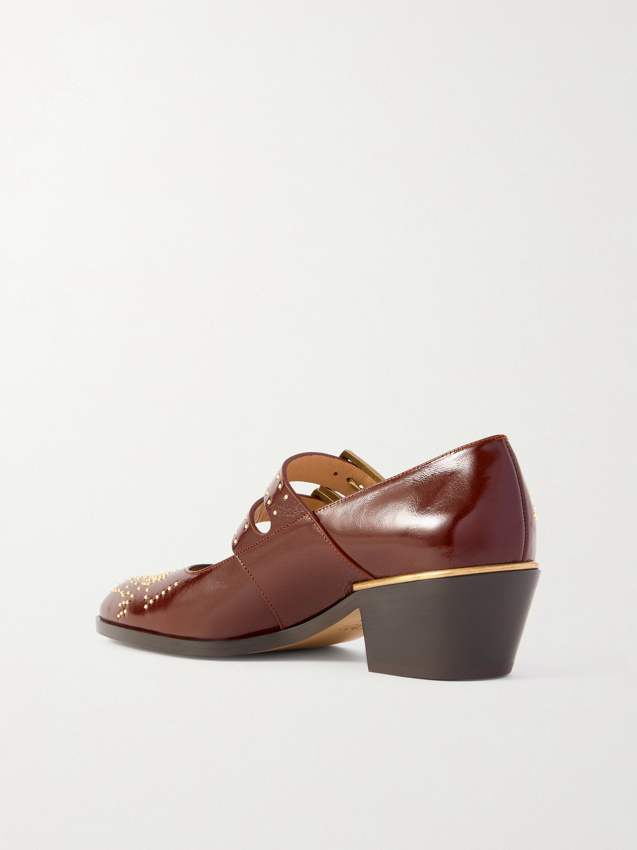 Susanna Studded Leather Mary Jane Pumps - Brown