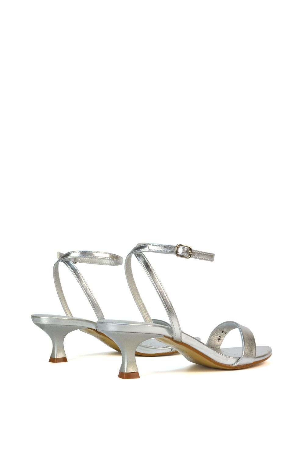 XY London Women's 'Antonia' Kitten Low Heel Strappy Sandal Two Part Heeled Shoes in Metallic Silver