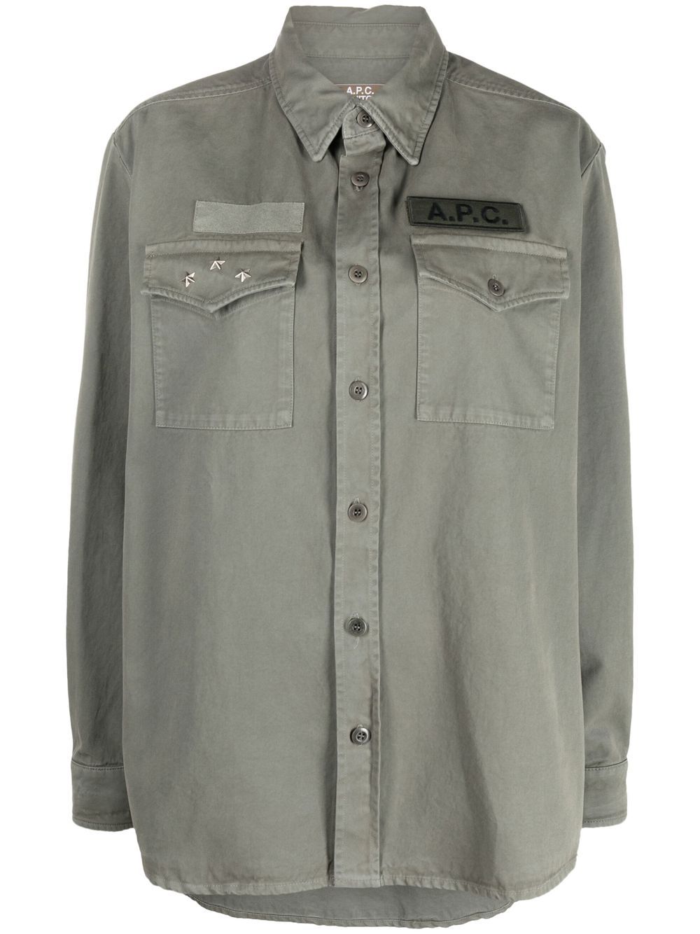 Logo-patch shirt jacket - Green