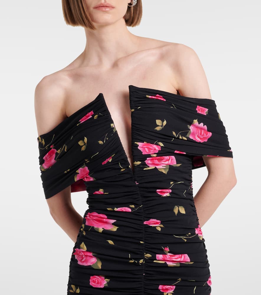 Off-shoulder floral ruched minidress