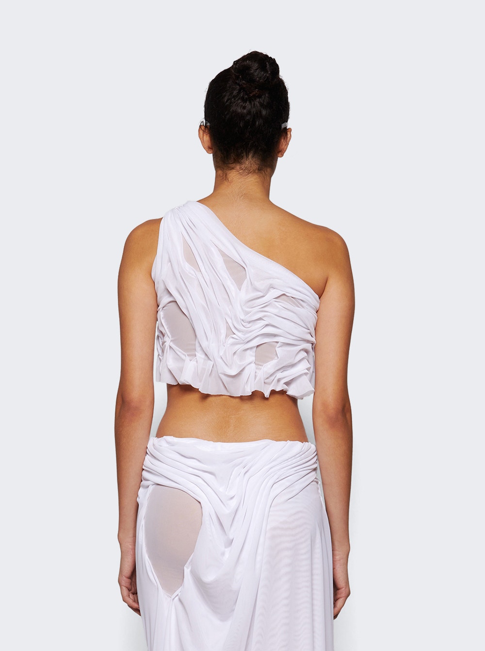 Wetlook off-shoulder cropped top - White