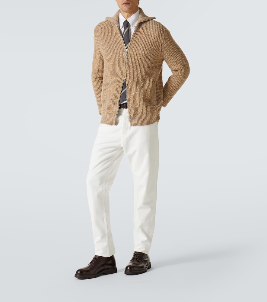 Zip-up wool and cashmere cardigan