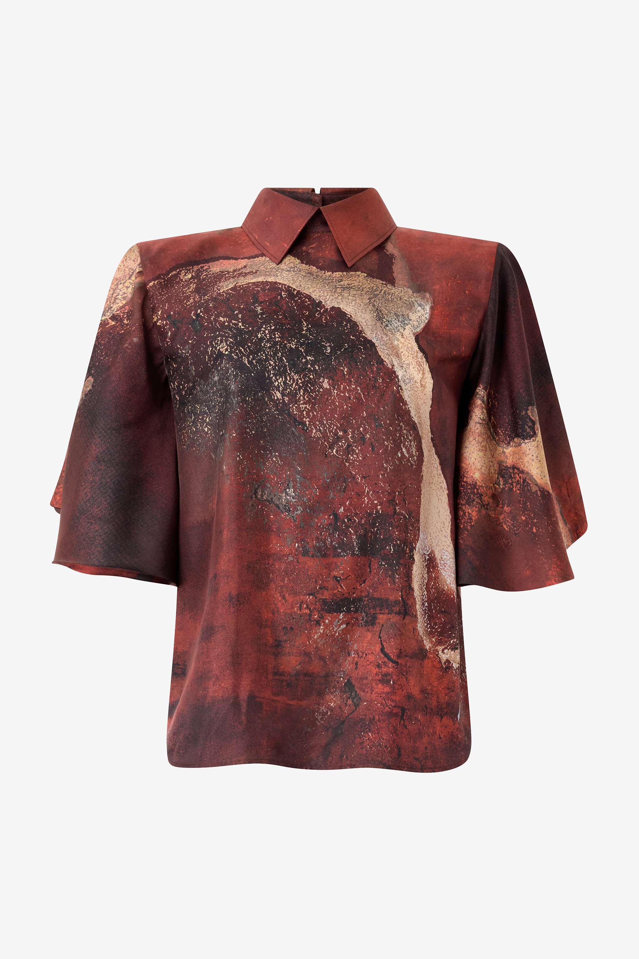 Red Silk Shirt With Marble Print