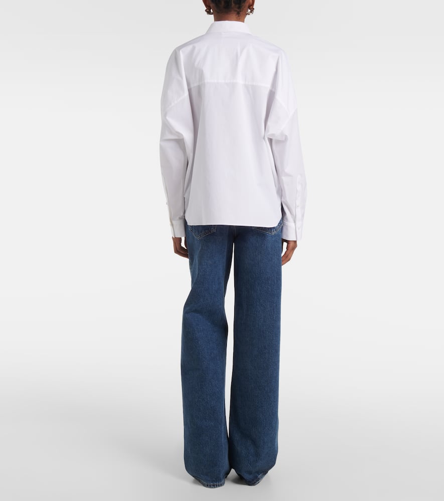 Lace-trimmed cotton-blend poplin blouse