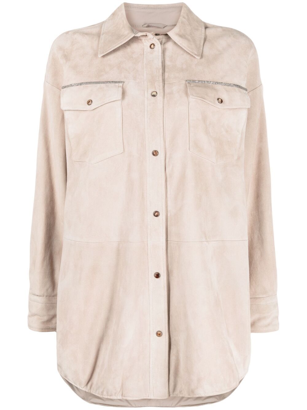 Monili-trim suede shirt coat - Neutrals