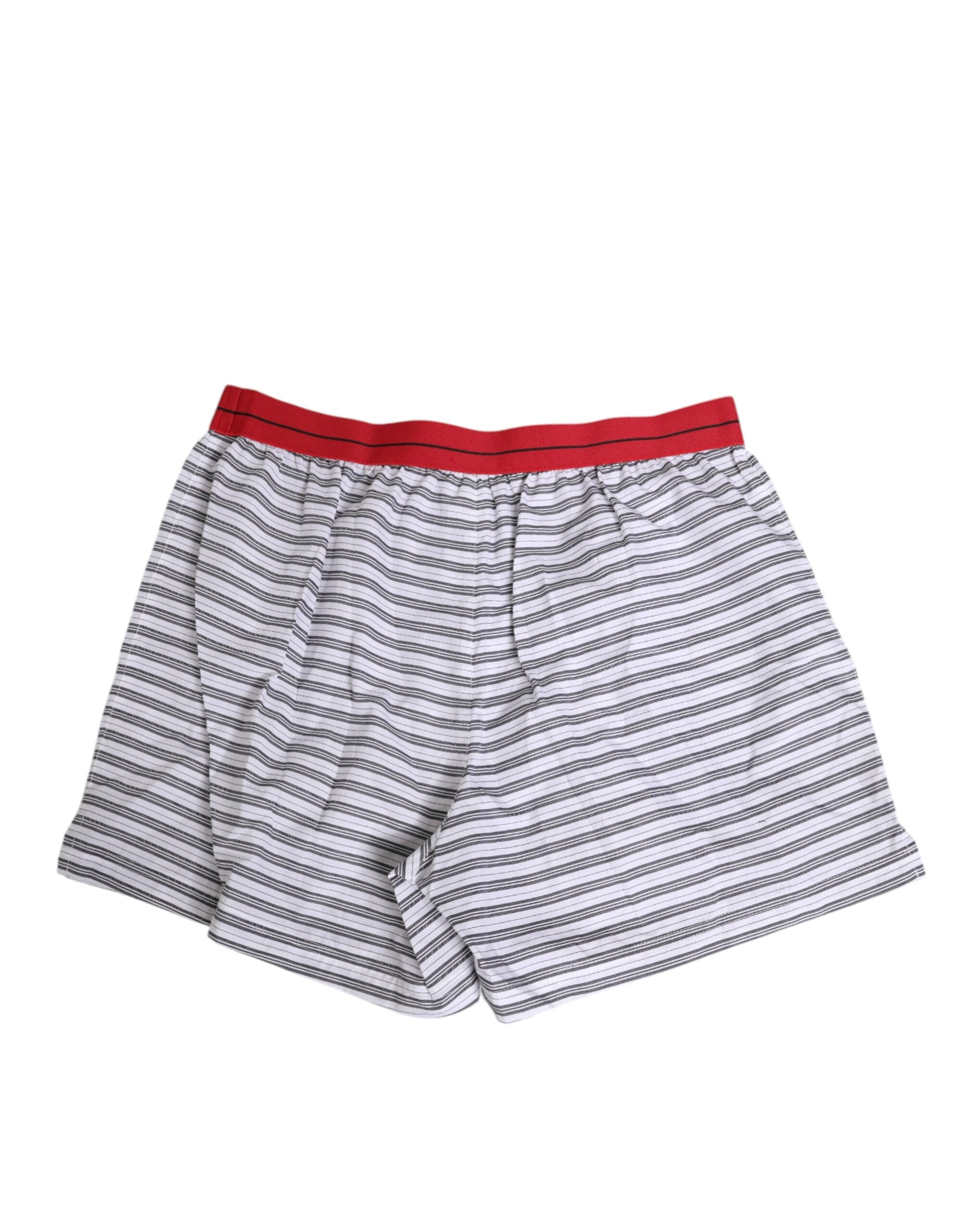 Striped Cotton Swim Shorts — White