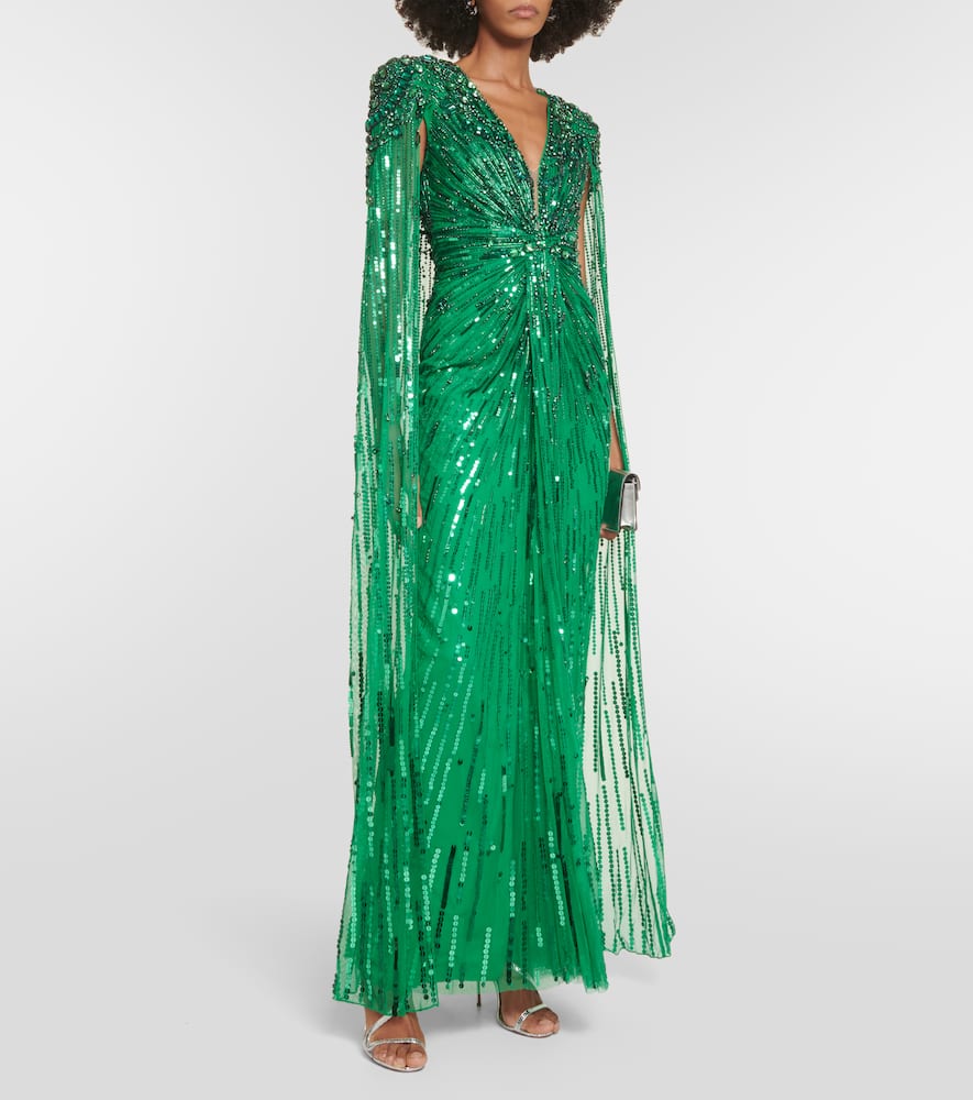 Jenny Packham Lotus Lady embellished caped gown