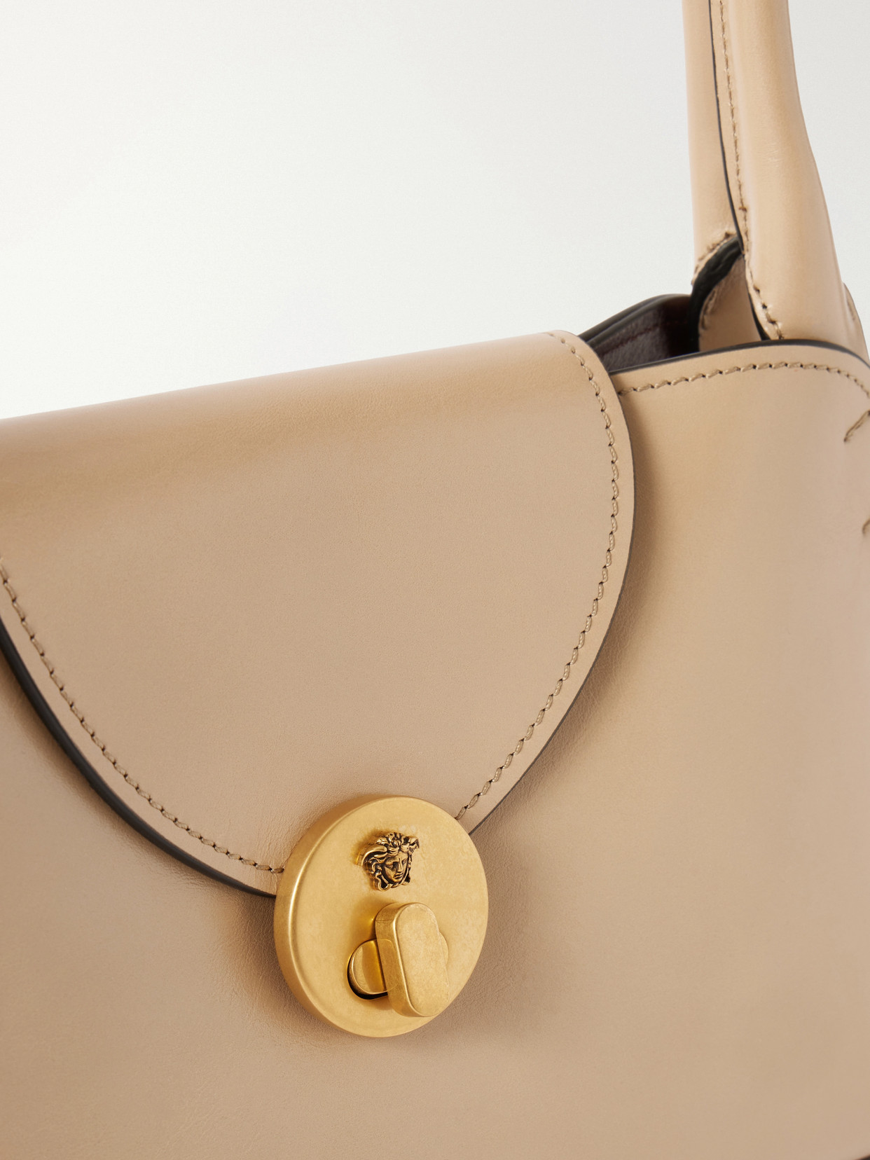 Medusa-embellished Leather Shoulder Bag - Neutrals