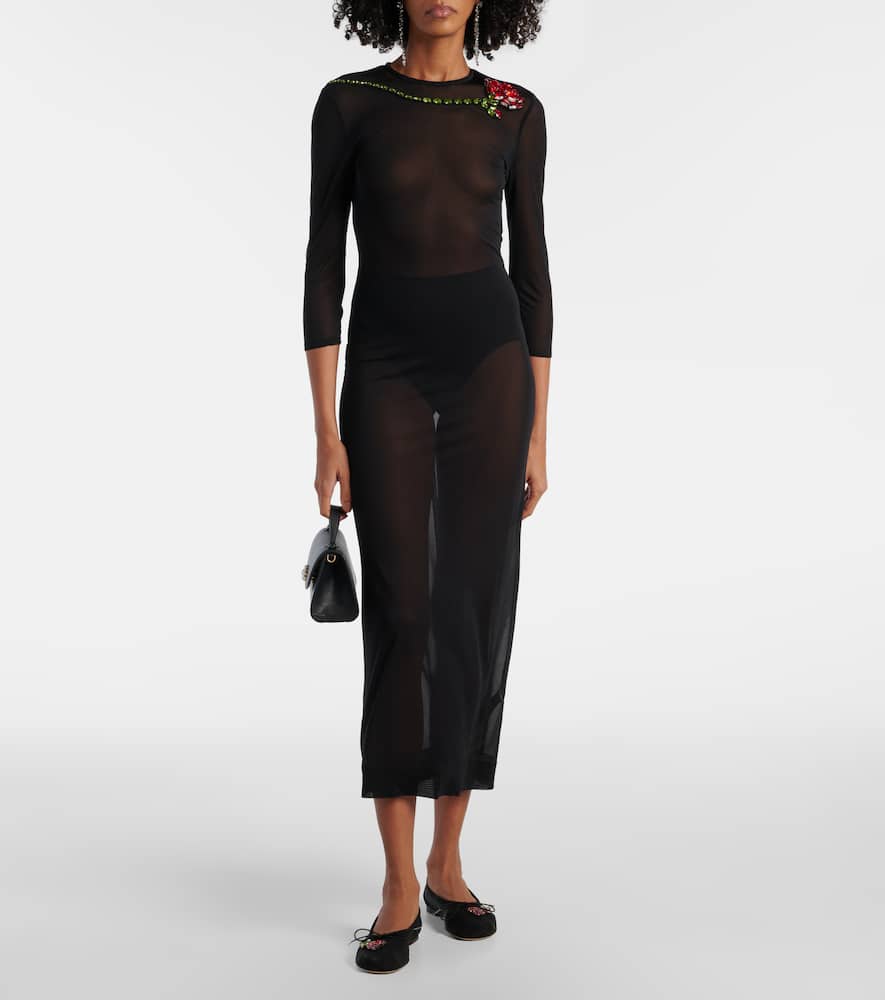 Crystal-embellished sheer cocktail dress