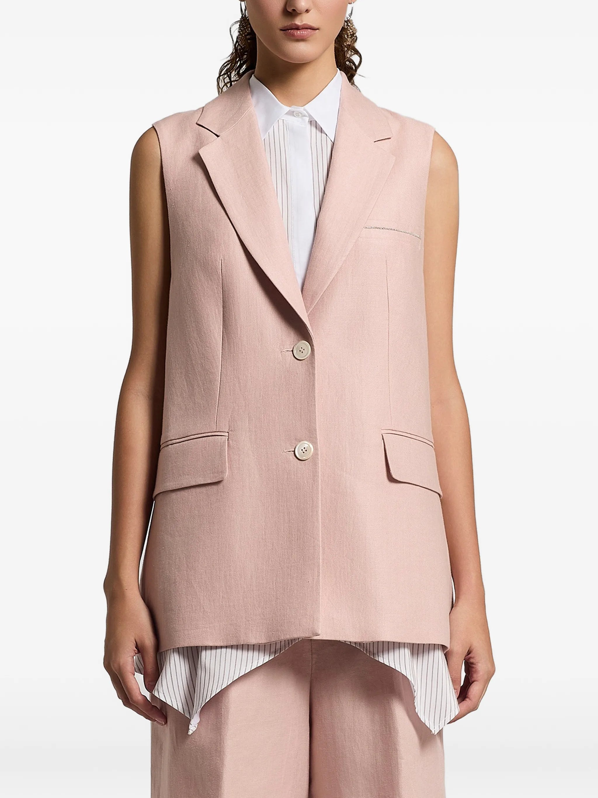 Notched-Lapel Linen Vest — pink