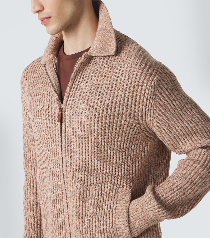Cotton mouliné zip-up cardigan