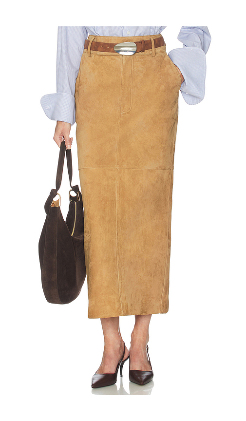 Helsa Suede Column Skirt in Tan. XS. Also in