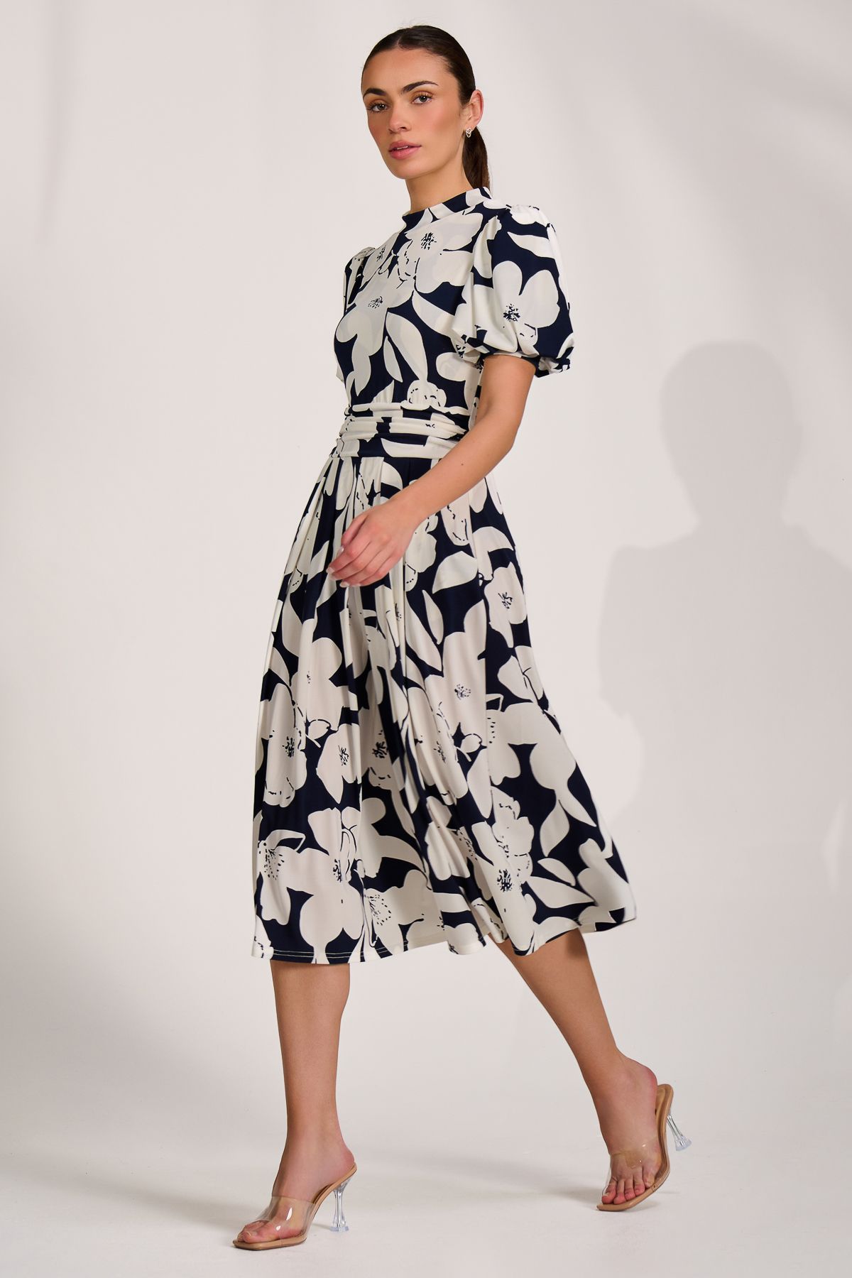 Jolie Moi Turtle Neck Puff Sleeve Jersey Midi Dre