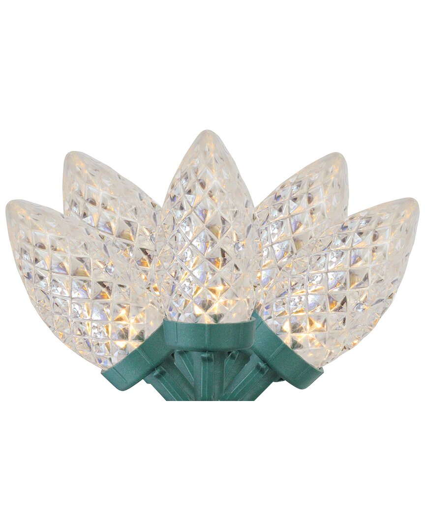 Northlight 100 Warm White LED Faceted C7 Christmas Lights - 66ft Green Wire