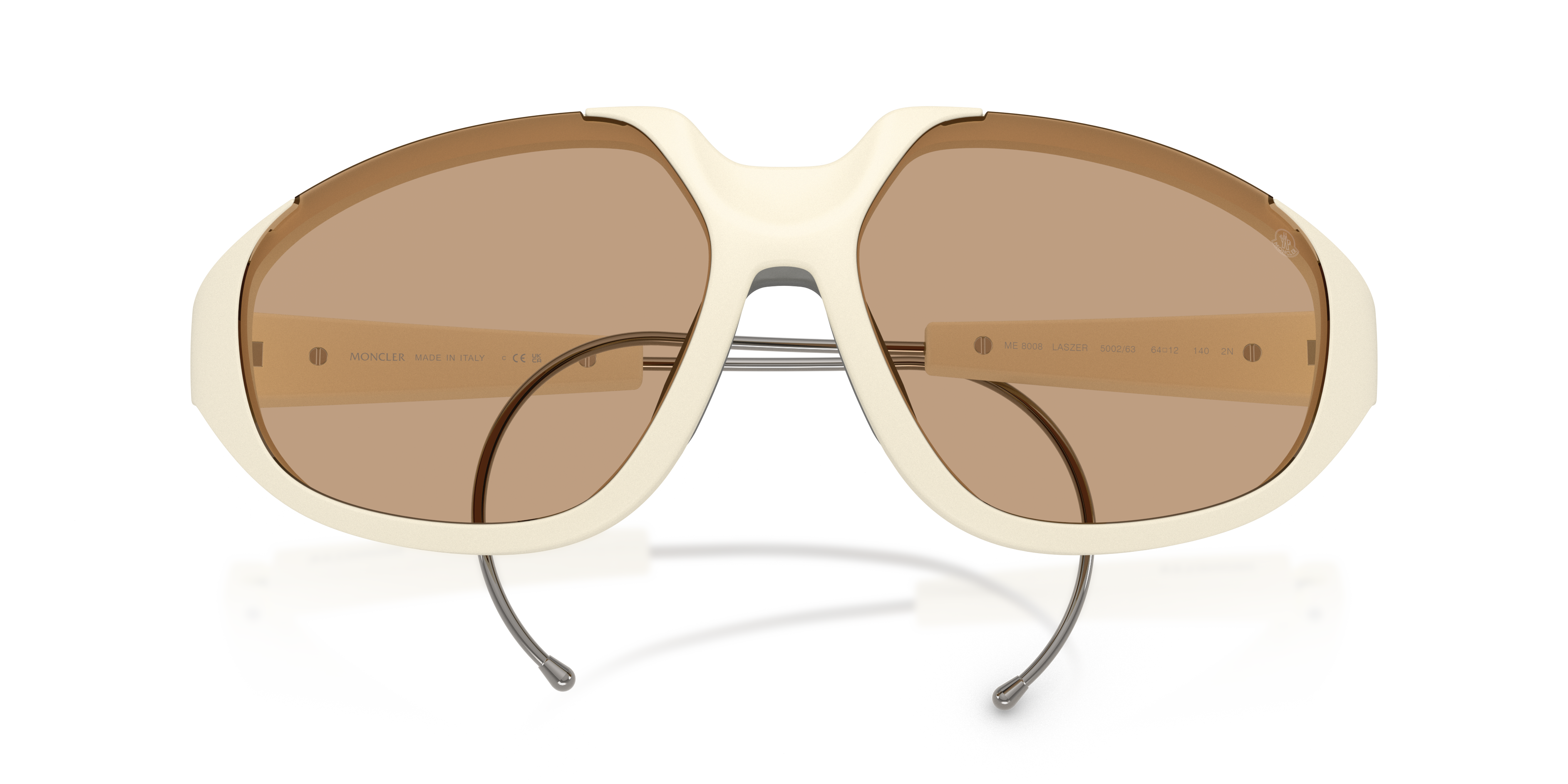 Moncler Unisex Moncler ME8008 LASZER 500263 Gafas de sol Inyectado Blanco Marrón Geométrico Norma
