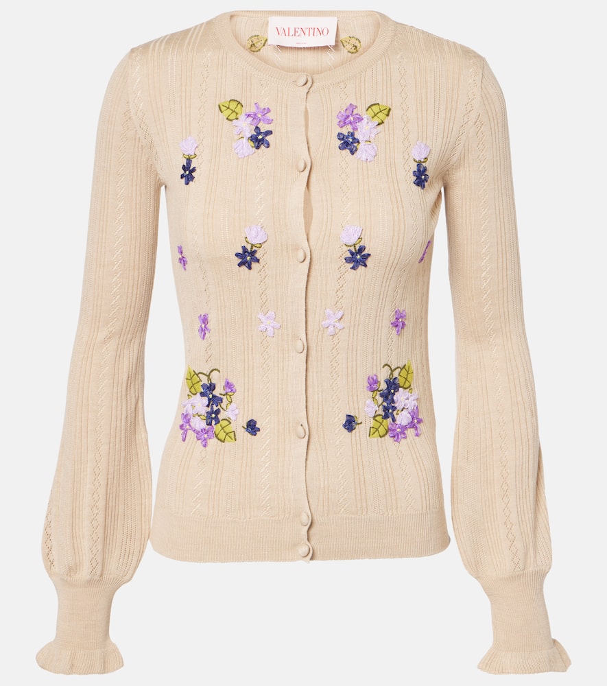Cable-knit embroidered virgin wool cardigan
