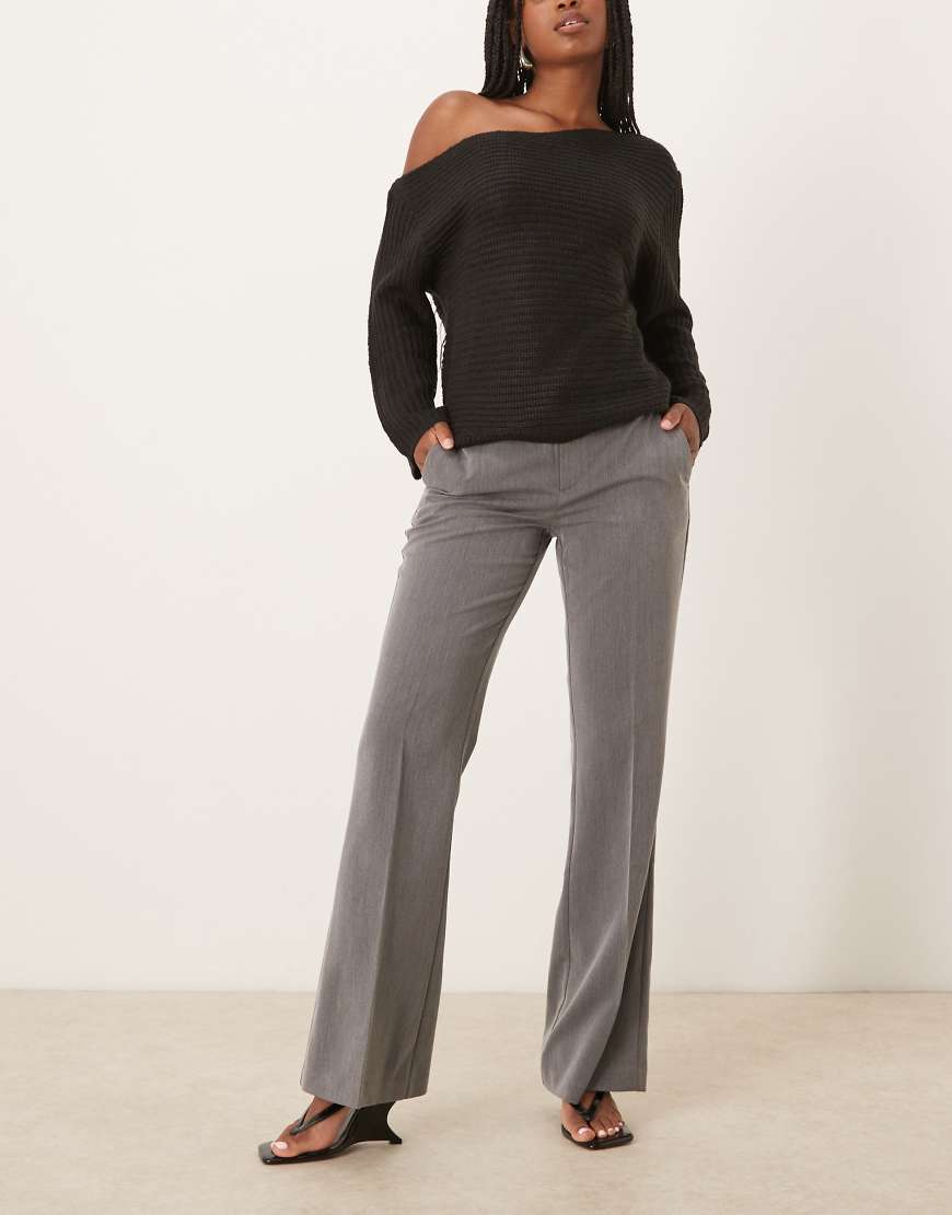 Relaxed fit bootcut tailored pants in gray melange