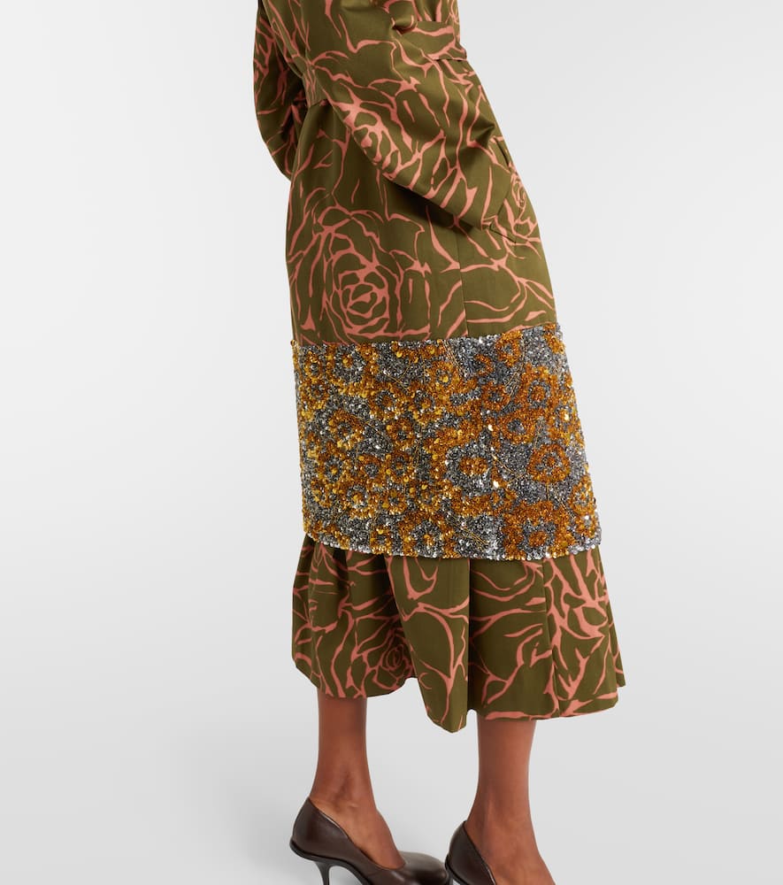 Floral sequined cotton wrap coat