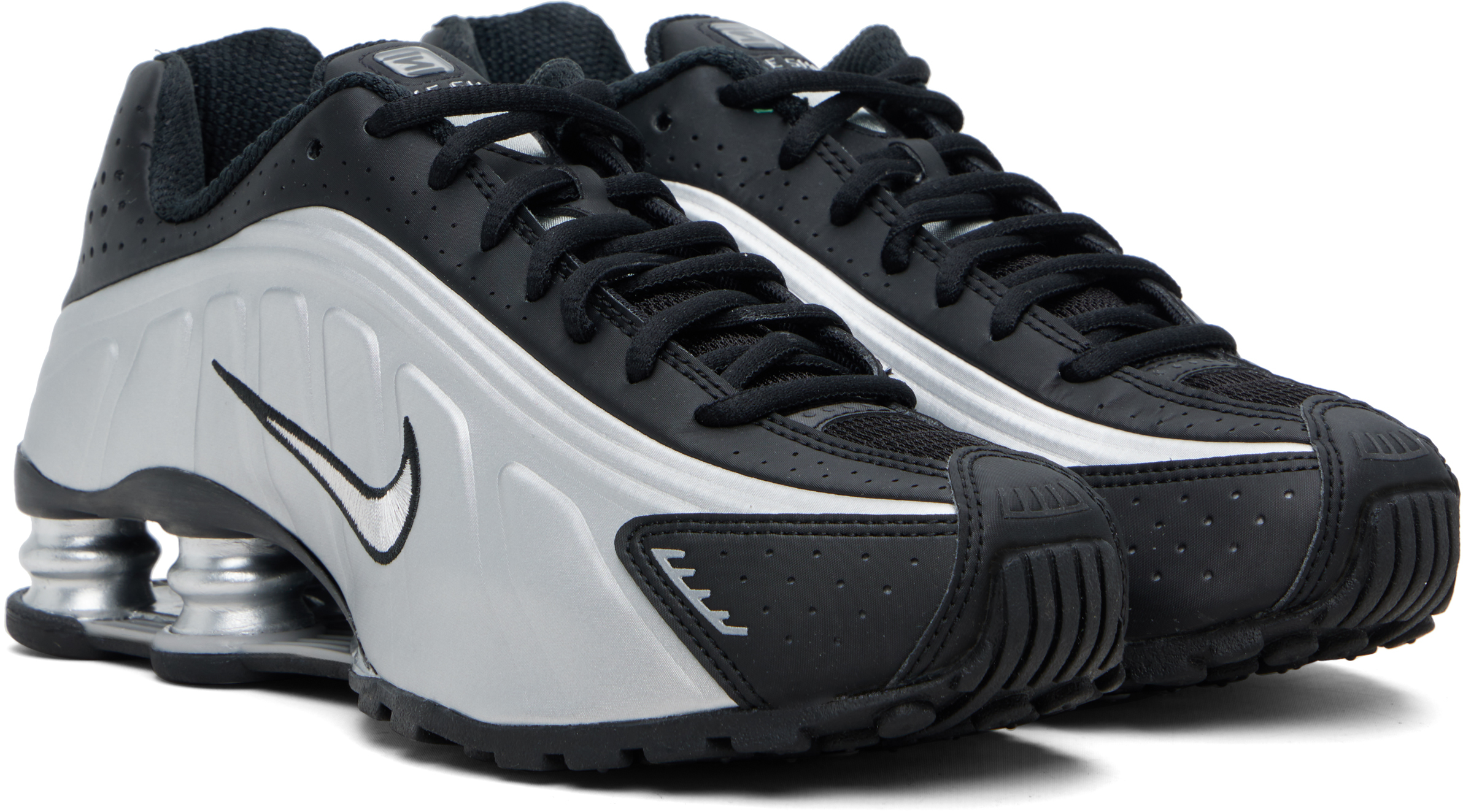 Black & Silver Shox R4 Sneakers