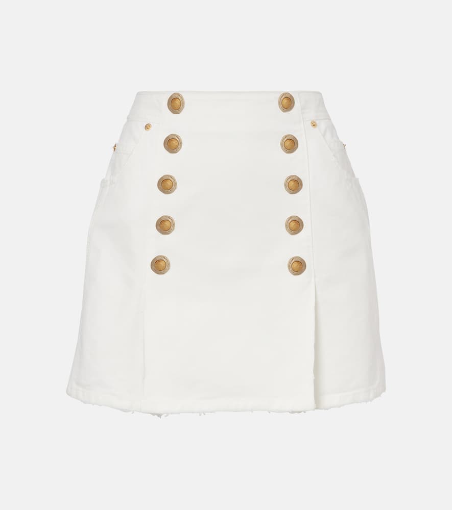Pleated cotton canvas miniskirt