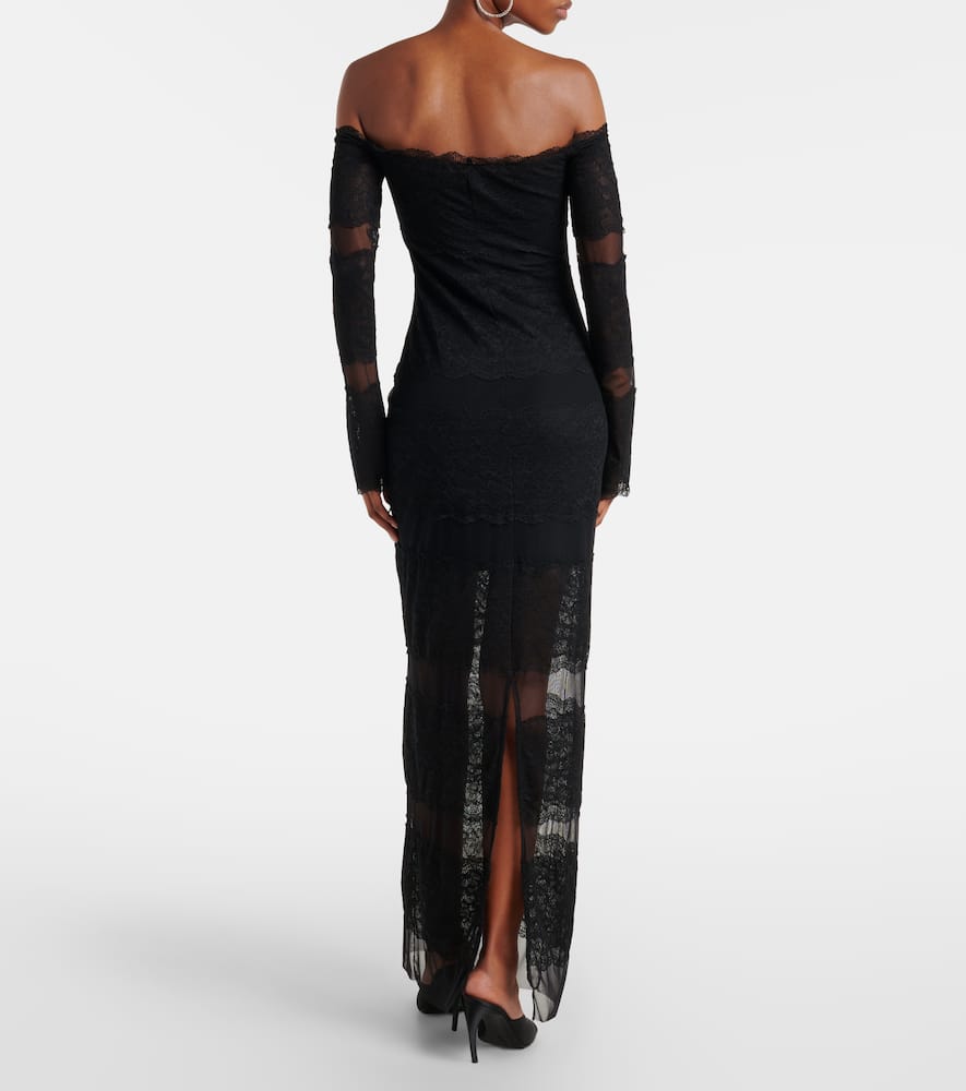 Off-shoulder lace tulle maxi dress