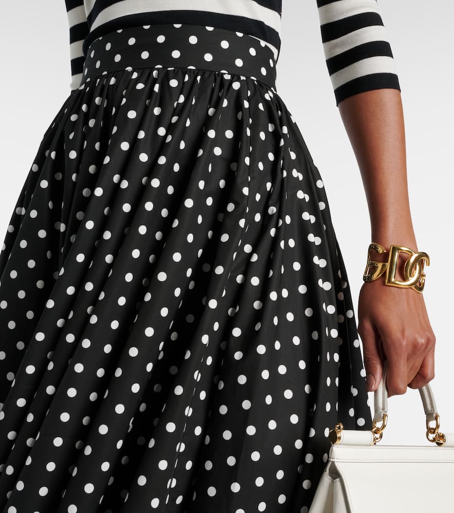 Polka-dot high-rise cotton poplin midi skirt