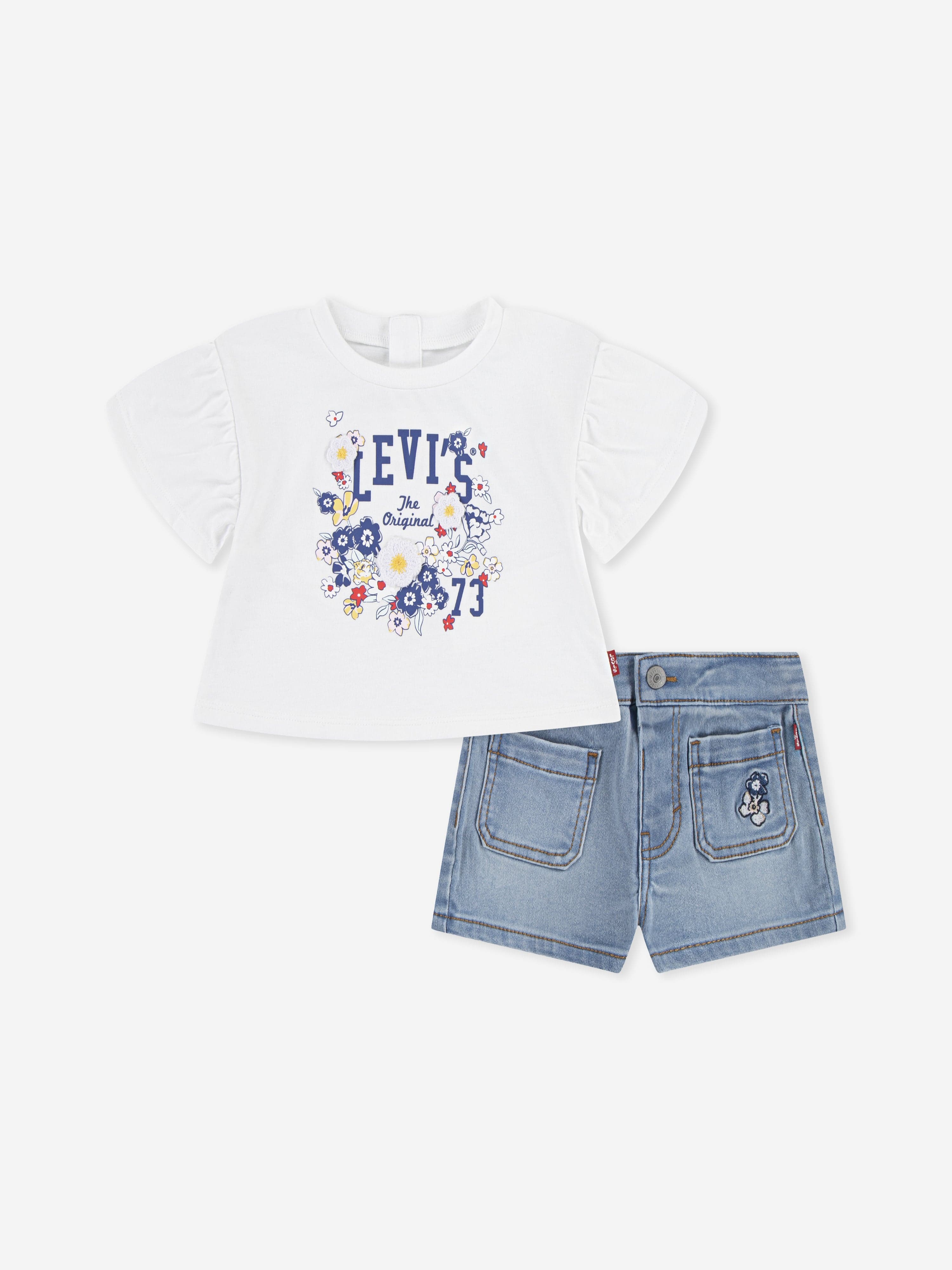 Levi's Kids Wear Baby Girls Flutter Sleeve Top and Shorts Set in White 12 Mths