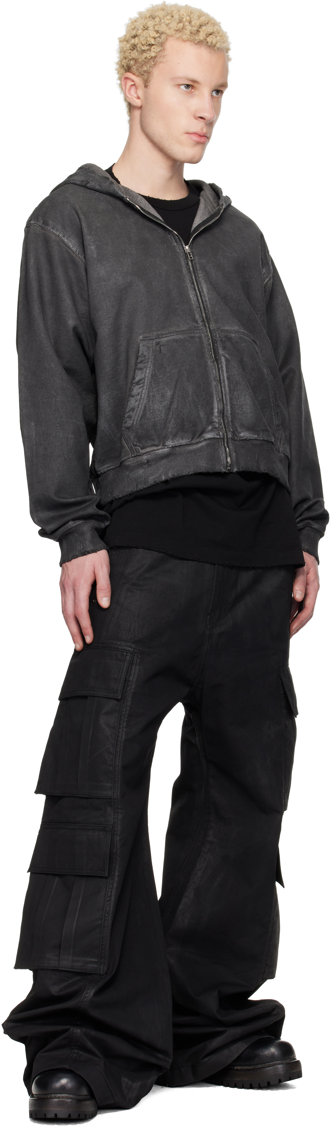 Gray Waxed Garment-Dyed Zip Hoodie
