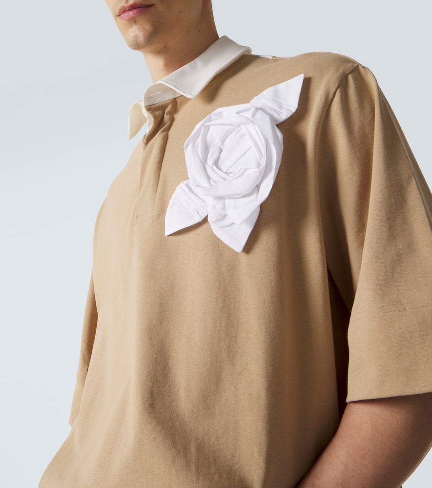 Floral-appliqué cotton jersey polo shirt