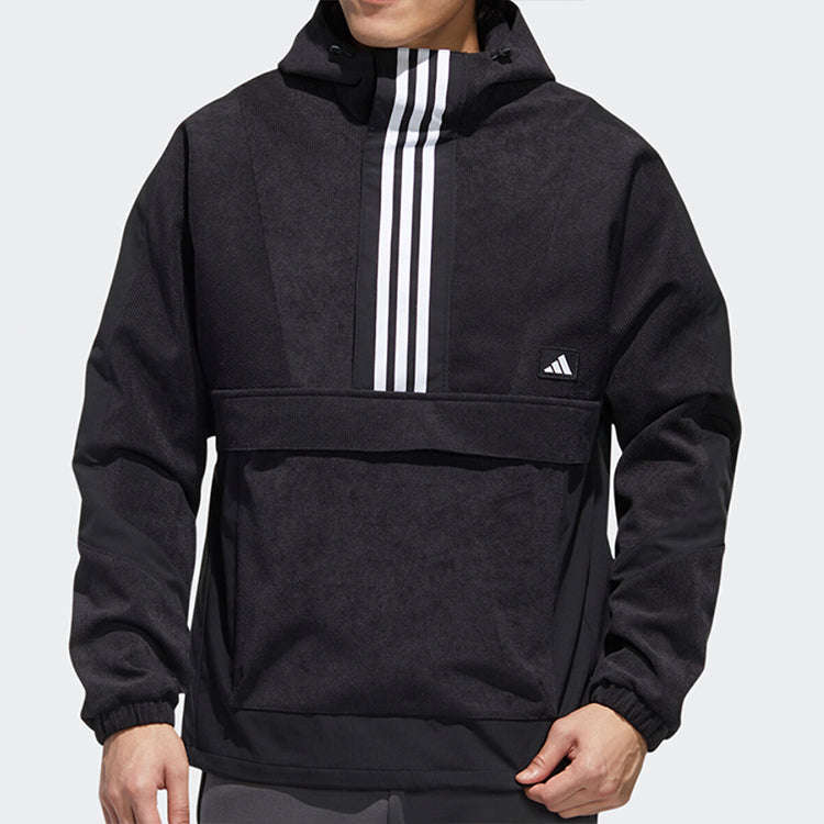 Half-zipped Hooded Windproof Sports Woven Jacket Men's Black