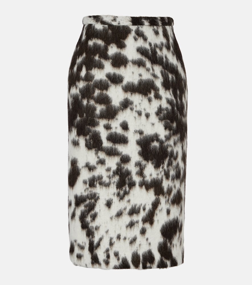 Printed wool-blend midi skirt